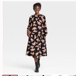 Womens Large Black Prairie Paisley Floral Dress Who What Wear NWT